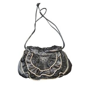 VTG 70s 80s Rita Diana Mylinka black shiny glamour shoulder bag purse rhinestone